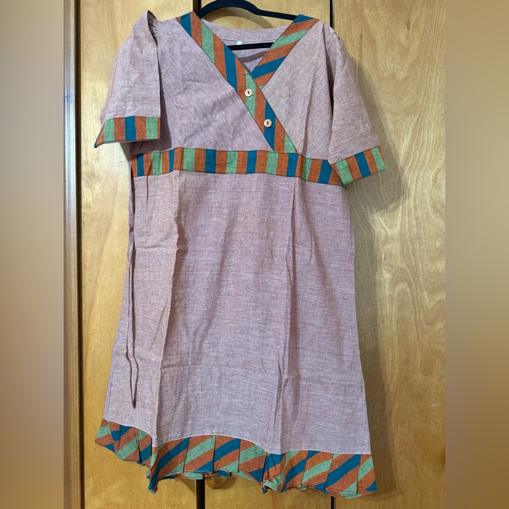 Striped Cotton Dress in Pink and Multicolor